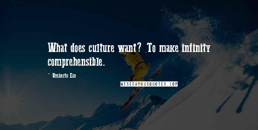 Umberto Eco Quotes: What does culture want? To make infinity comprehensible.
