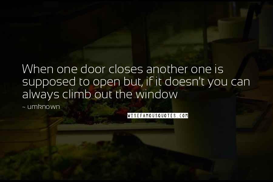 Umknown Quotes: When one door closes another one is supposed to open but, if it doesn't you can always climb out the window