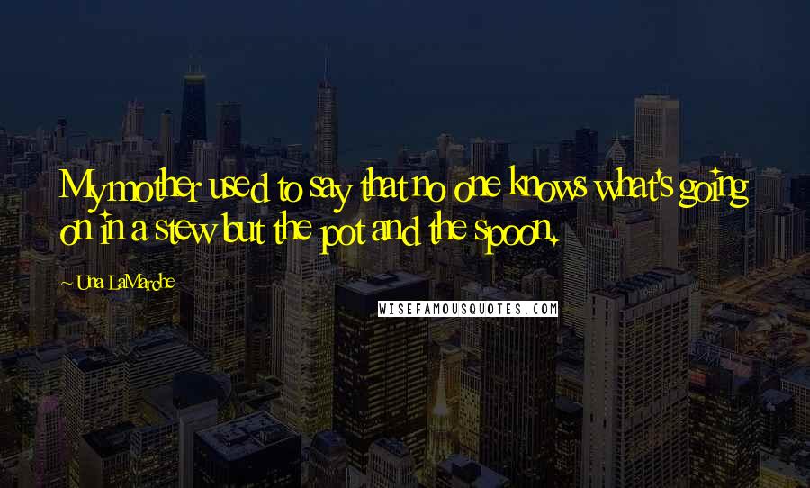 Una LaMarche Quotes: My mother used to say that no one knows what's going on in a stew but the pot and the spoon.