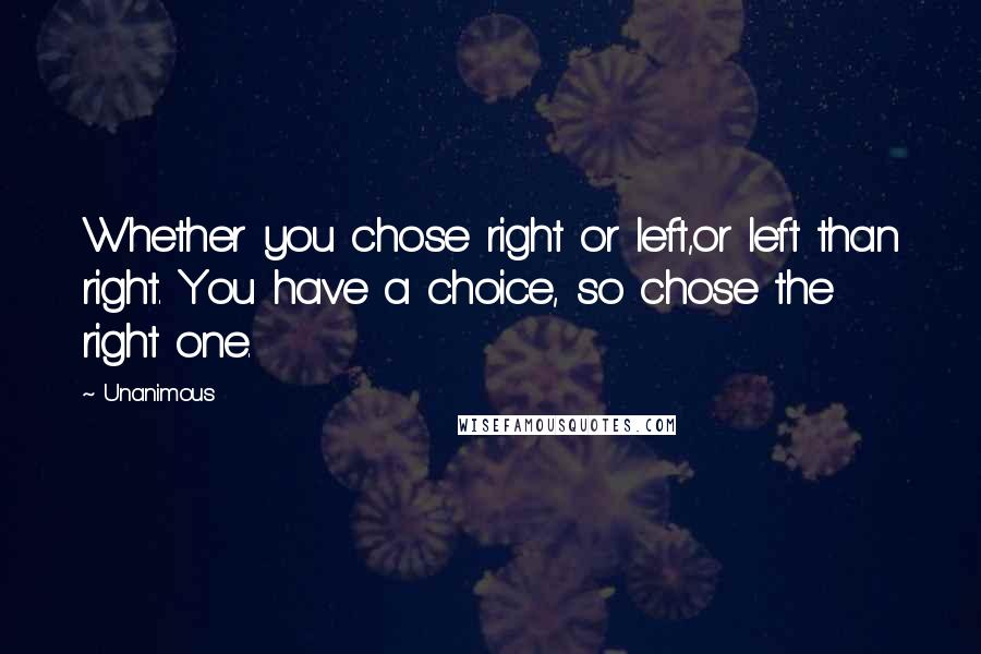 Unanimous Quotes: Whether you chose right or left,or left than right. You have a choice, so chose the right one.