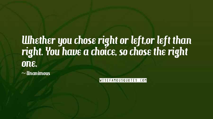 Unanimous Quotes: Whether you chose right or left,or left than right. You have a choice, so chose the right one.