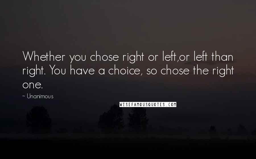 Unanimous Quotes: Whether you chose right or left,or left than right. You have a choice, so chose the right one.