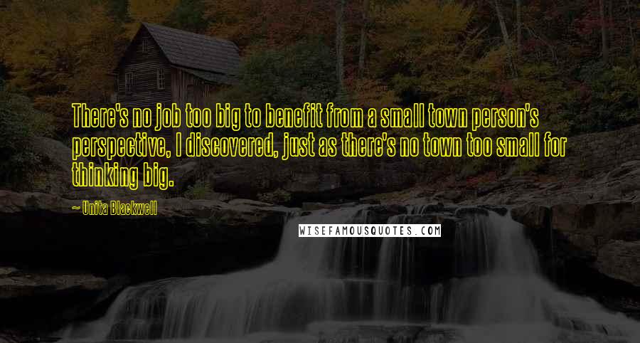 Unita Blackwell Quotes: There's no job too big to benefit from a small town person's perspective, I discovered, just as there's no town too small for thinking big.