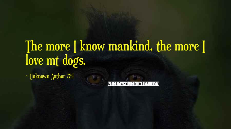 Unknown Author 724 Quotes: The more I know mankind, the more I love mt dogs.