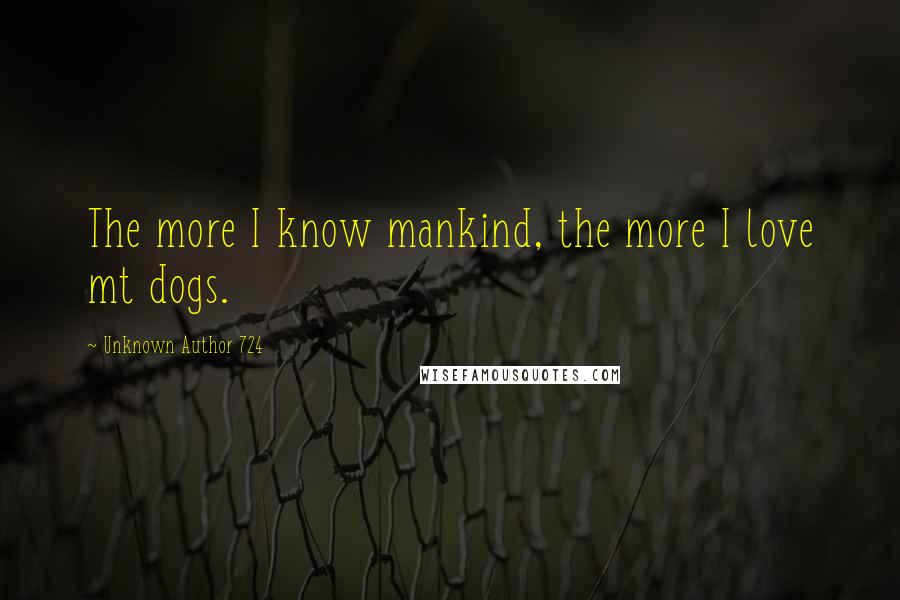 Unknown Author 724 Quotes: The more I know mankind, the more I love mt dogs.