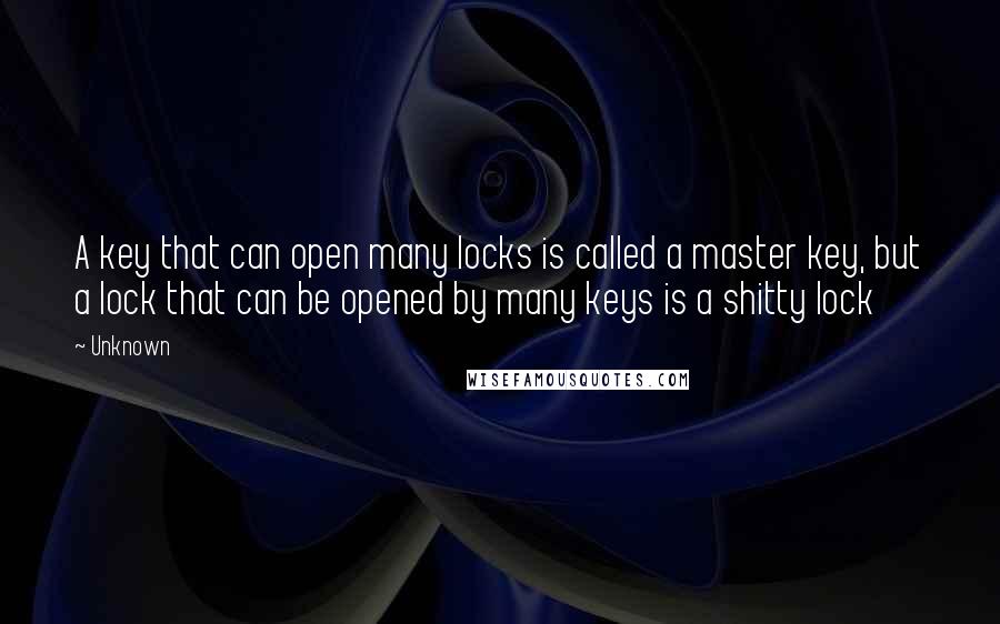 Unknown Quotes: A key that can open many locks is called a master key, but a lock that can be opened by many keys is a shitty lock