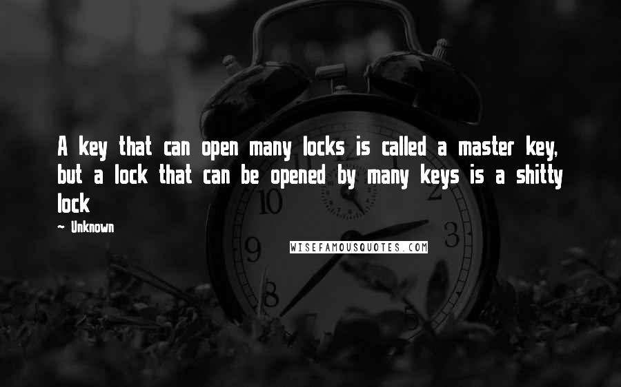 Unknown Quotes: A key that can open many locks is called a master key, but a lock that can be opened by many keys is a shitty lock