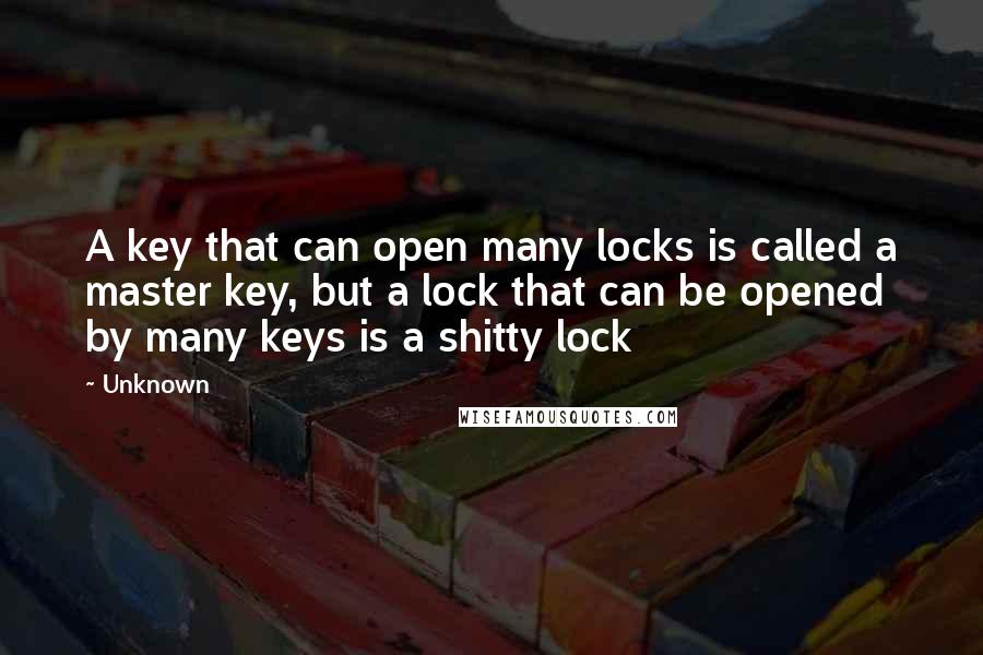 Unknown Quotes: A key that can open many locks is called a master key, but a lock that can be opened by many keys is a shitty lock