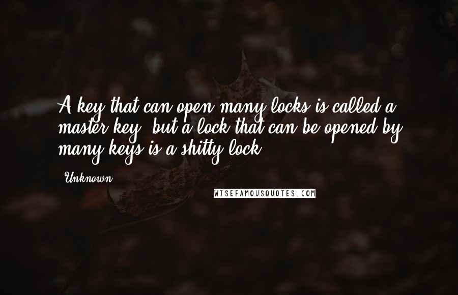 Unknown Quotes: A key that can open many locks is called a master key, but a lock that can be opened by many keys is a shitty lock