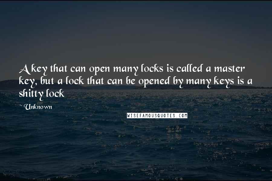 Unknown Quotes: A key that can open many locks is called a master key, but a lock that can be opened by many keys is a shitty lock