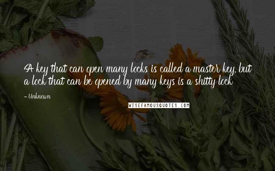 Unknown Quotes: A key that can open many locks is called a master key, but a lock that can be opened by many keys is a shitty lock