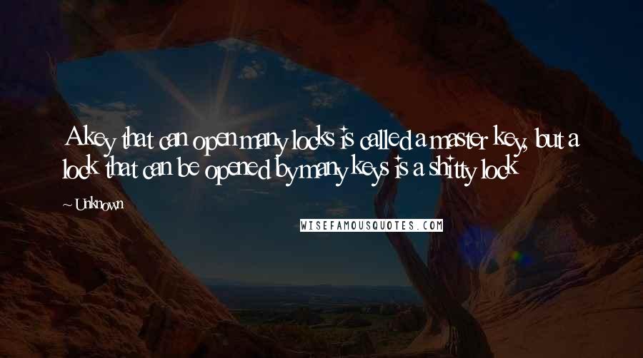 Unknown Quotes: A key that can open many locks is called a master key, but a lock that can be opened by many keys is a shitty lock