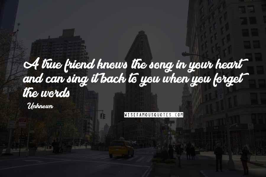 Unknown Quotes: A true friend knows the song in your heart and can sing it back to you when you forget the words