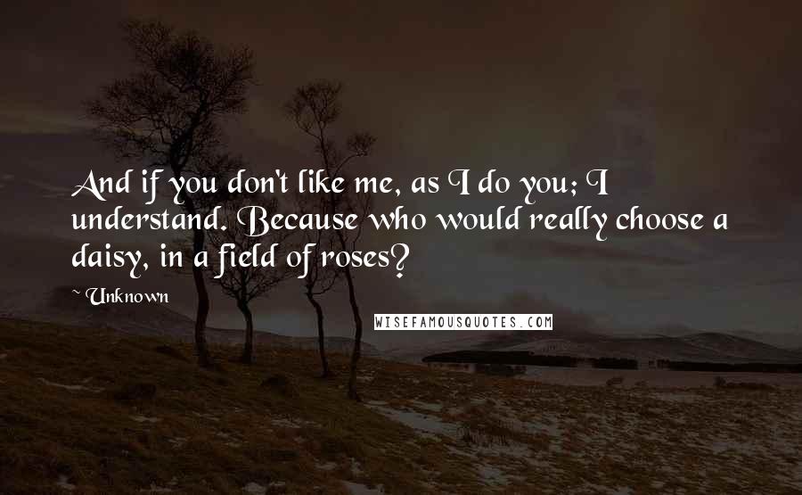 Unknown Quotes: And if you don't like me, as I do you; I understand. Because who would really choose a daisy, in a field of roses?