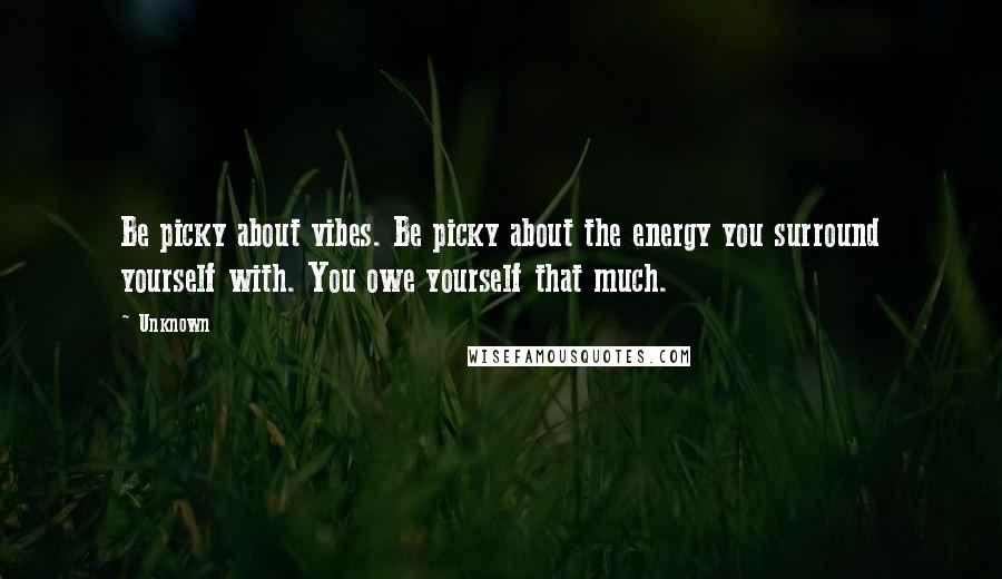 Unknown Quotes: Be picky about vibes. Be picky about the energy you surround yourself with. You owe yourself that much.