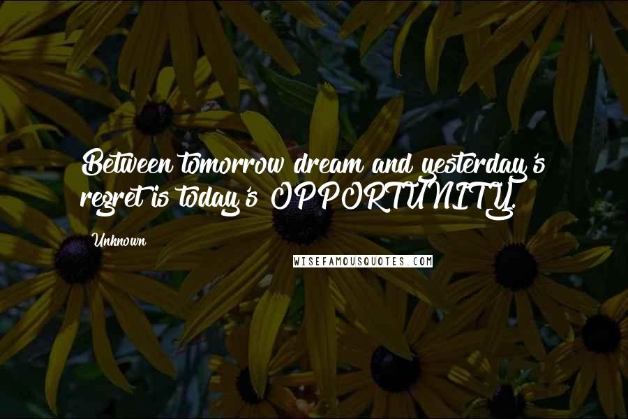 Unknown Quotes: Between tomorrow dream and yesterday's regret is today's OPPORTUNITY.