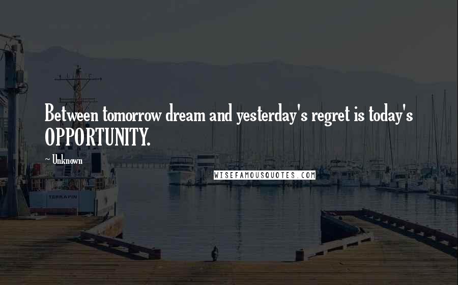 Unknown Quotes: Between tomorrow dream and yesterday's regret is today's OPPORTUNITY.