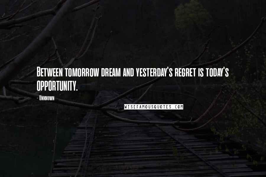 Unknown Quotes: Between tomorrow dream and yesterday's regret is today's OPPORTUNITY.