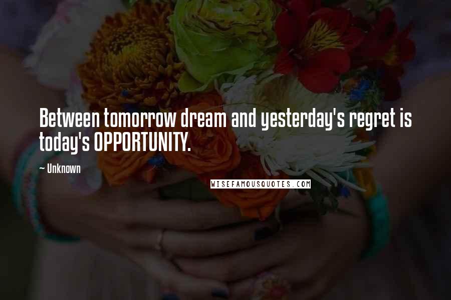 Unknown Quotes: Between tomorrow dream and yesterday's regret is today's OPPORTUNITY.