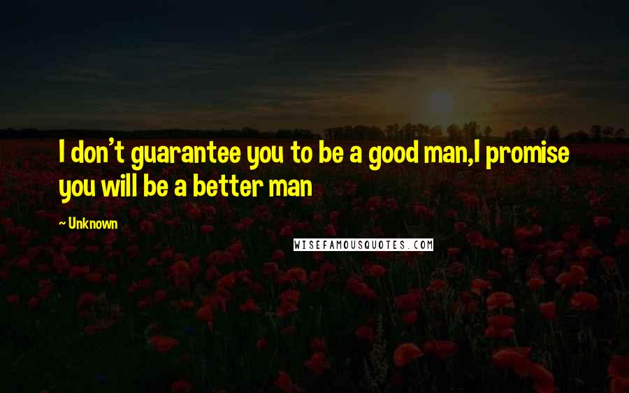 Unknown Quotes: I don't guarantee you to be a good man,I promise you will be a better man