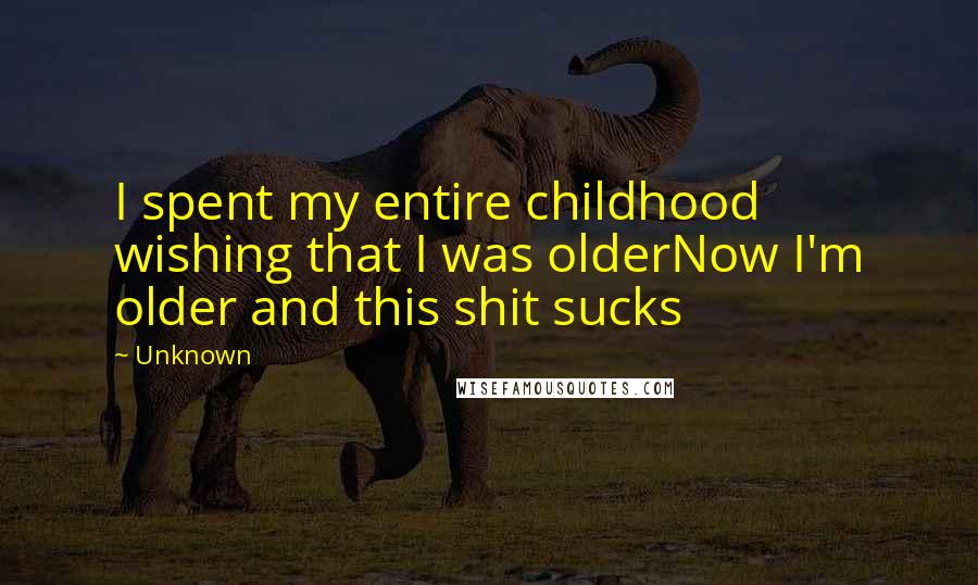 Unknown Quotes: I spent my entire childhood wishing that I was olderNow I'm older and this shit sucks