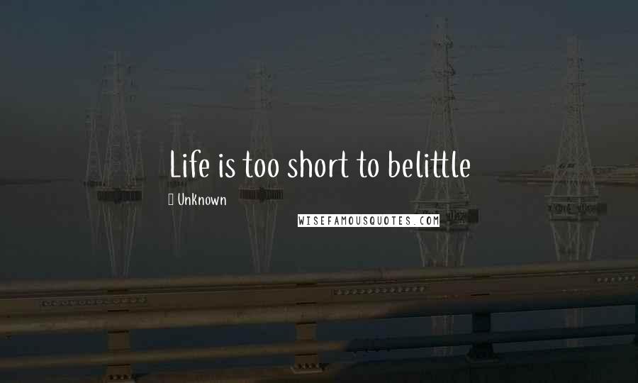 Unknown Quotes: Life is too short to belittle