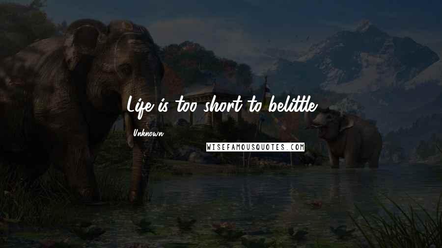 Unknown Quotes: Life is too short to belittle