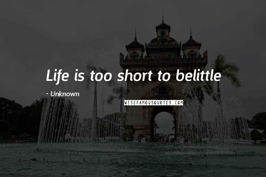 Unknown Quotes: Life is too short to belittle