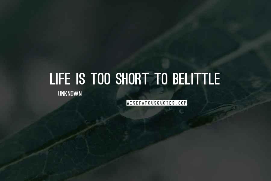 Unknown Quotes: Life is too short to belittle
