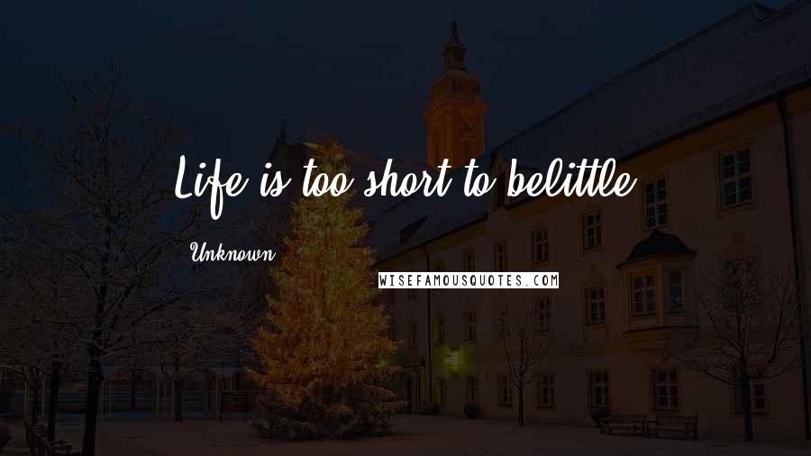 Unknown Quotes: Life is too short to belittle