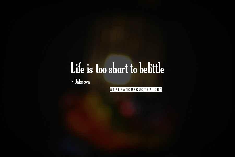 Unknown Quotes: Life is too short to belittle