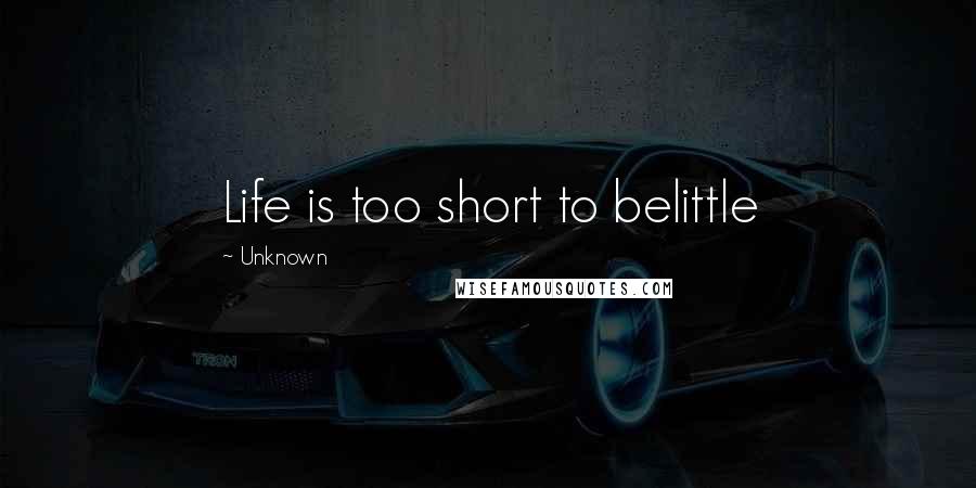 Unknown Quotes: Life is too short to belittle