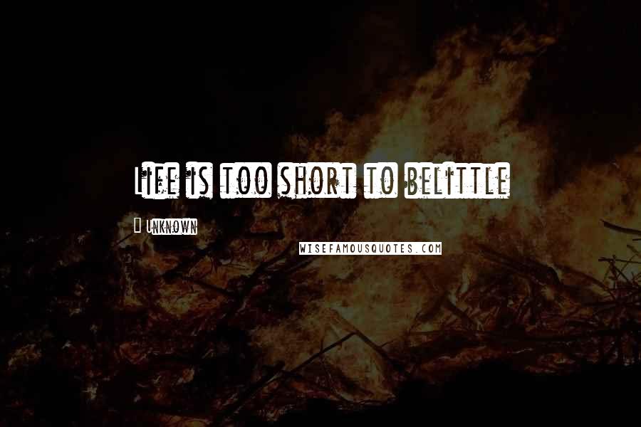 Unknown Quotes: Life is too short to belittle