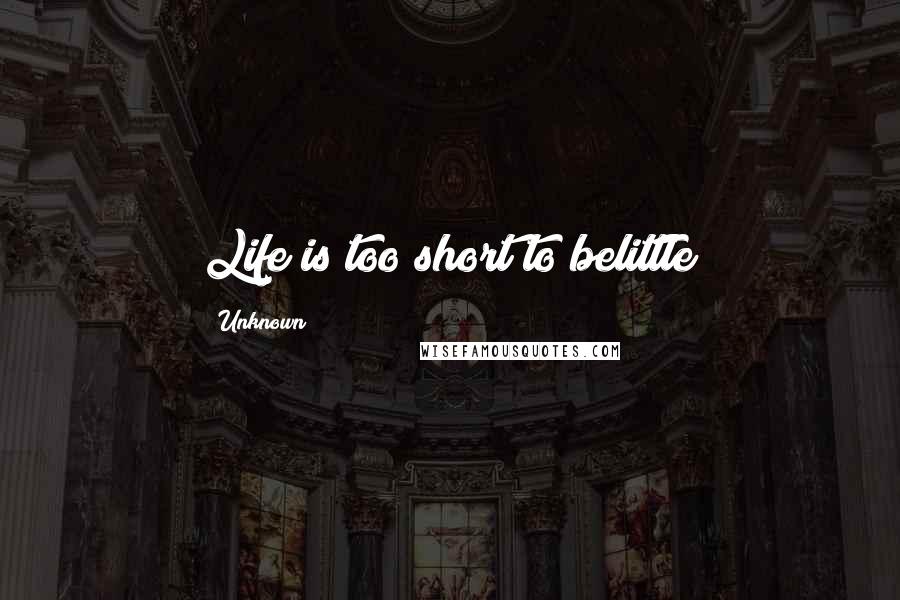 Unknown Quotes: Life is too short to belittle