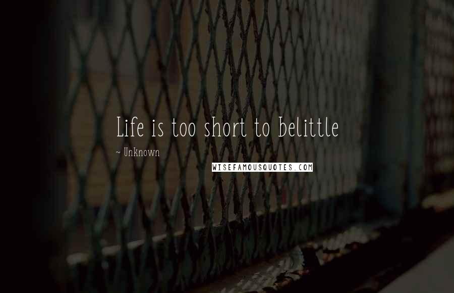 Unknown Quotes: Life is too short to belittle