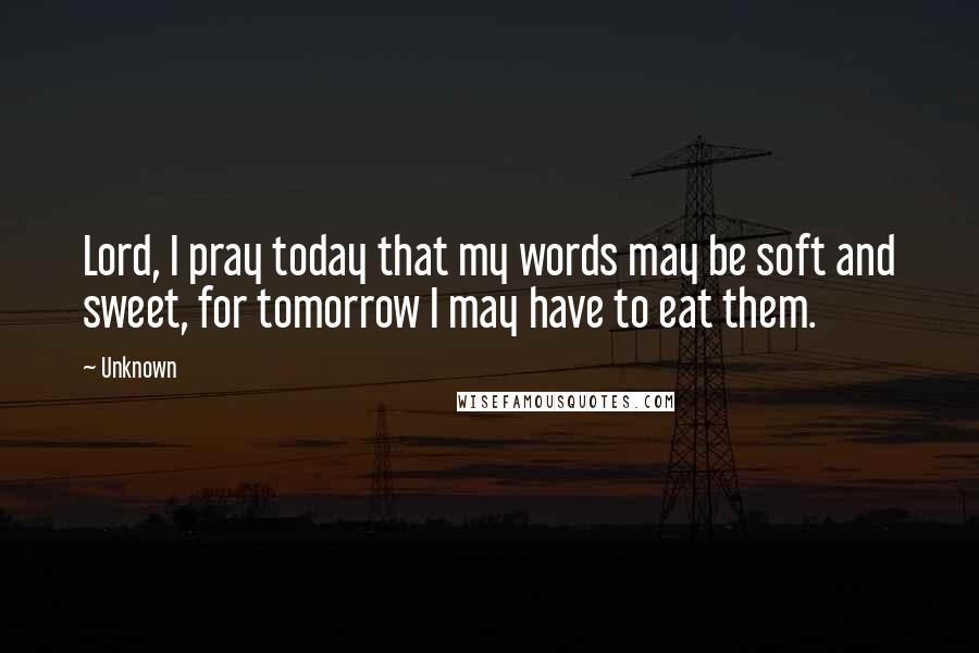 Unknown Quotes: Lord, I pray today that my words may be soft and sweet, for tomorrow I may have to eat them.
