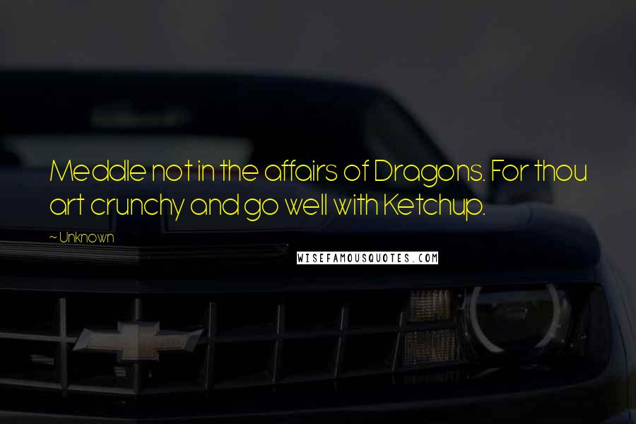 Unknown Quotes: Meddle not in the affairs of Dragons. For thou art crunchy and go well with Ketchup.