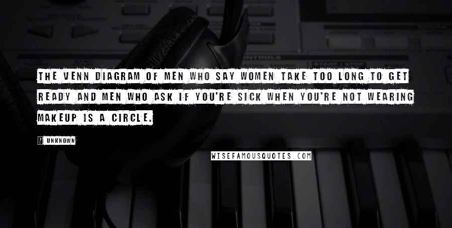 Unknown Quotes: The Venn diagram of men who say women take too long to get ready and men who ask if you're sick when you're not wearing makeup is a circle.