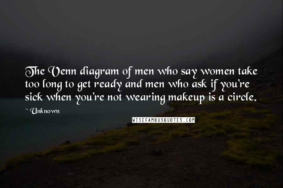Unknown Quotes: The Venn diagram of men who say women take too long to get ready and men who ask if you're sick when you're not wearing makeup is a circle.