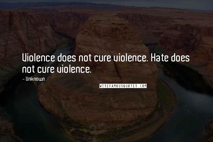 Unknown Quotes: Violence does not cure violence. Hate does not cure violence.