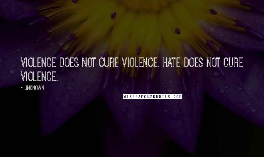 Unknown Quotes: Violence does not cure violence. Hate does not cure violence.