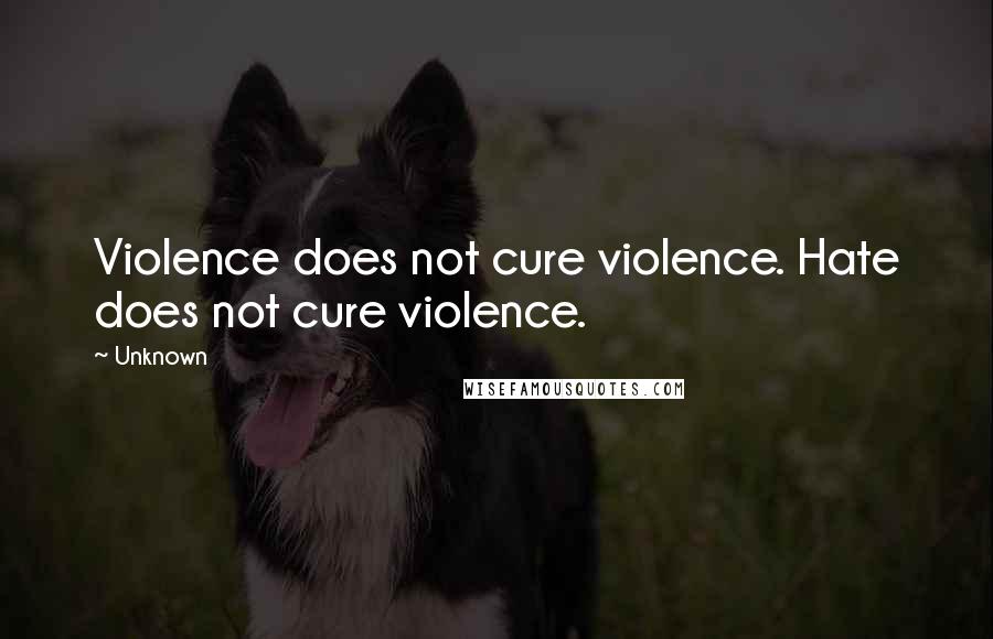 Unknown Quotes: Violence does not cure violence. Hate does not cure violence.