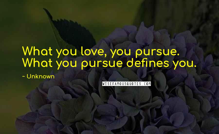 Unknown Quotes: What you love, you pursue. What you pursue defines you.