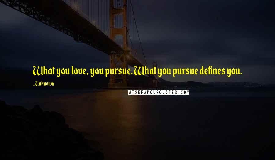 Unknown Quotes: What you love, you pursue. What you pursue defines you.
