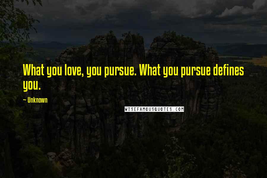 Unknown Quotes: What you love, you pursue. What you pursue defines you.