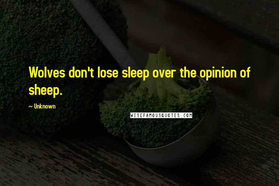 Unknown Quotes: Wolves don't lose sleep over the opinion of sheep.