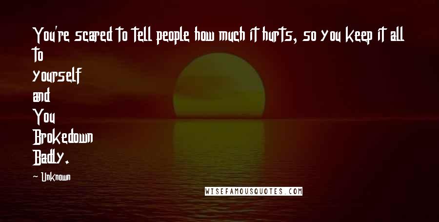 Unknown Quotes: You're scared to tell people how much it hurts, so you keep it all to yourself and You Brokedown Badly.