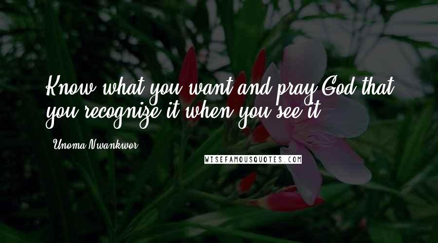 Unoma Nwankwor Quotes: Know what you want and pray God that you recognize it when you see it....