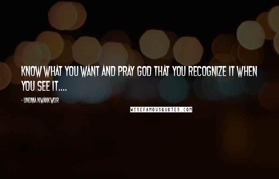 Unoma Nwankwor Quotes: Know what you want and pray God that you recognize it when you see it....