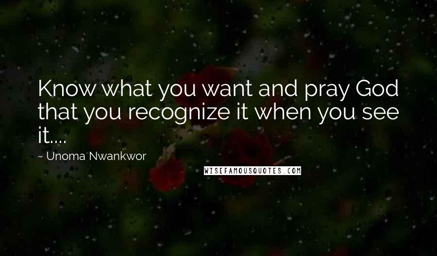 Unoma Nwankwor Quotes: Know what you want and pray God that you recognize it when you see it....